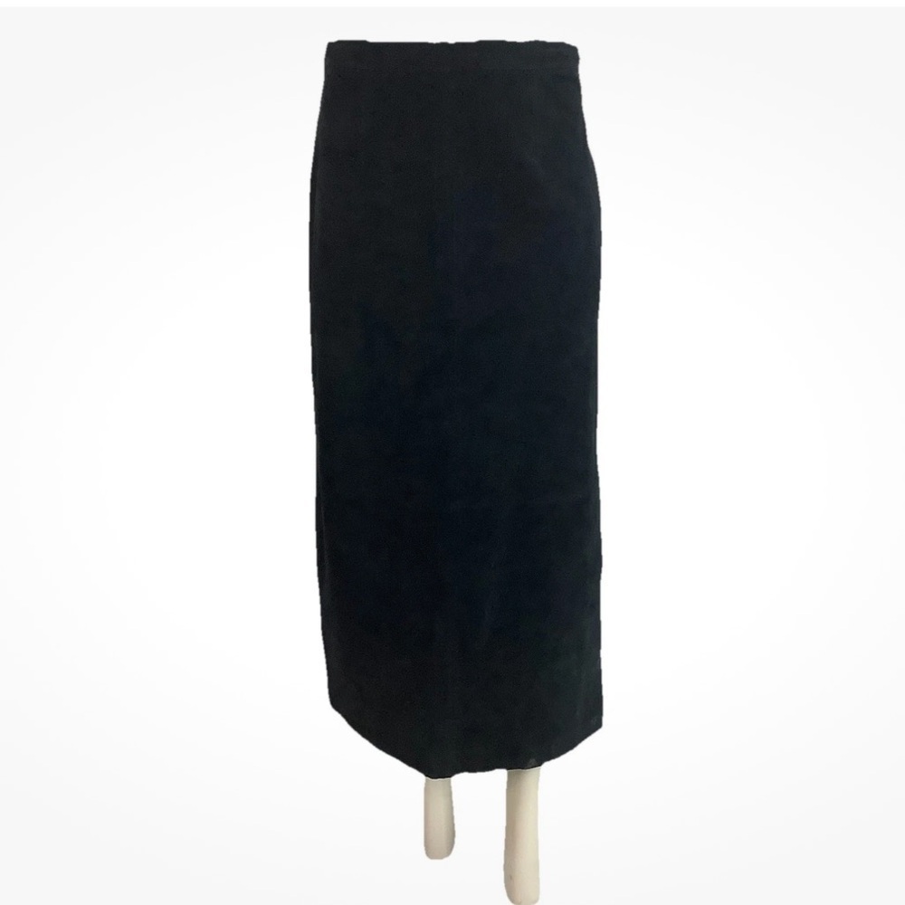 Vintage Y2K Sonoma Sz 8 100% Leather Suede Maxi Skirt Black Boho Western